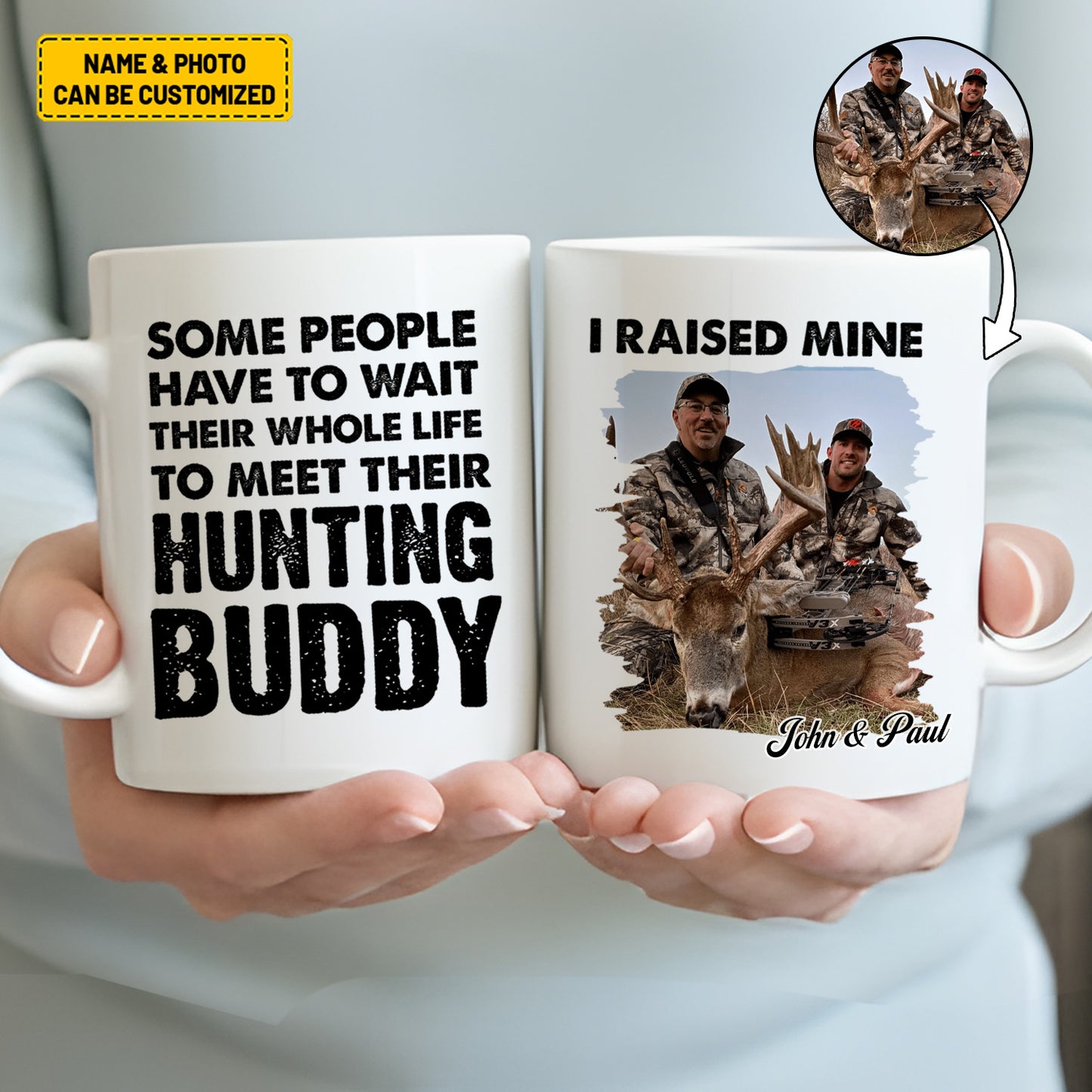 Personalized Hunting Buddy White Mug – Custom Photo & Name Gift