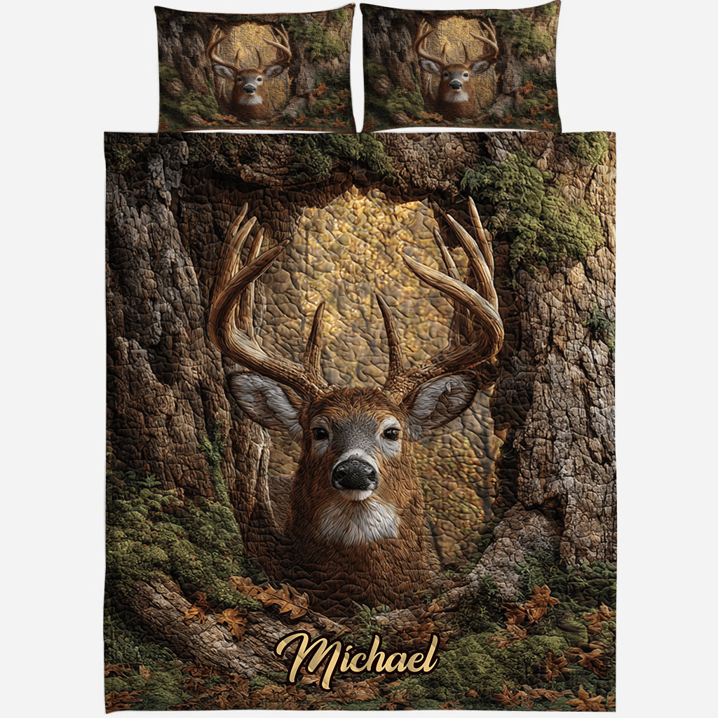 Woodland Deer Majesty – Personalized Hunting Quilt Bedding Set