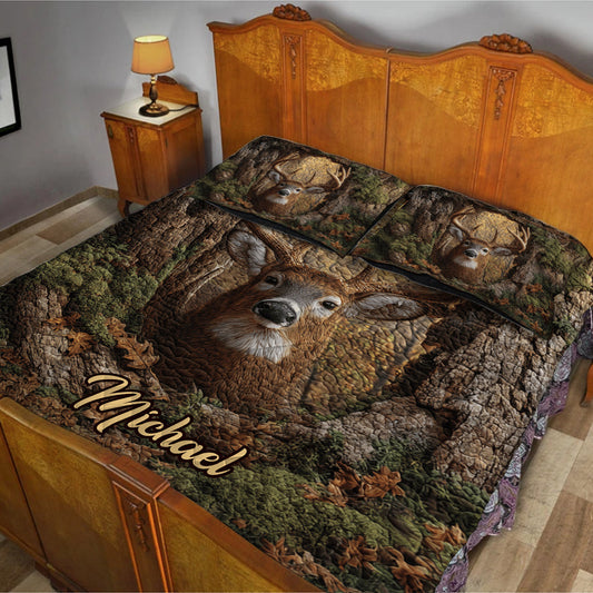 Woodland Deer Majesty – Personalized Hunting Quilt Bedding Set