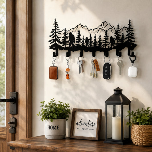 Bigfoot & Mountain Holder – Rustic Forest Key Rack