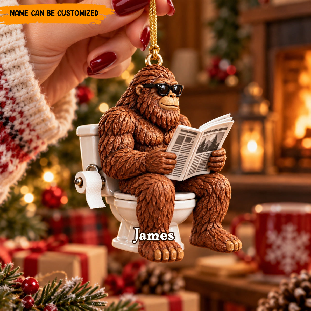 Bigfoot Bathroom Break – Personalized Funny Christmas Ornament