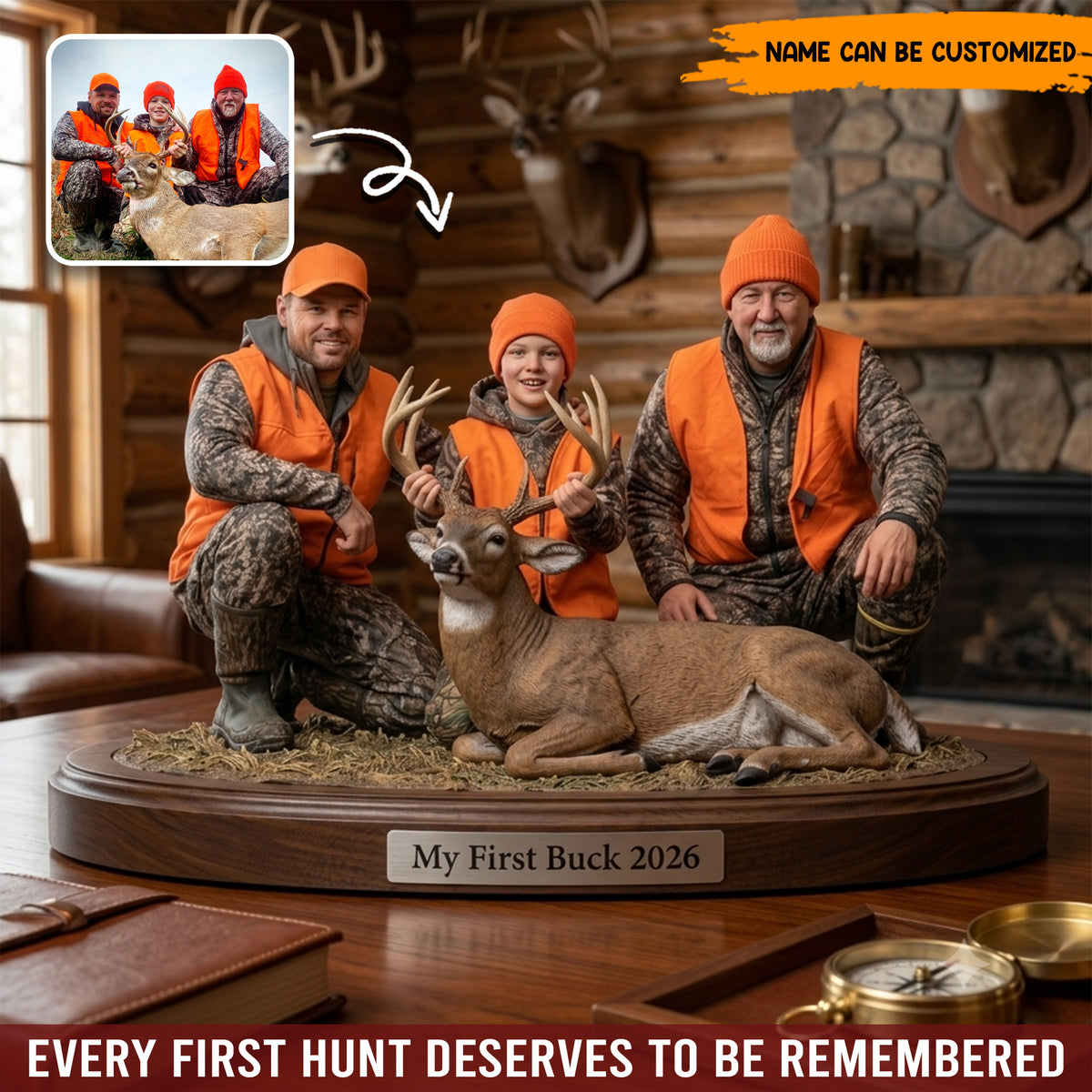 Personalized Deer Hunting Photo Acrylic Plaque, Custom First Buck Keepsake, Hunter Desk Standee Decor
