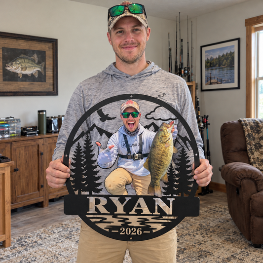 Catch of a Lifetime – Personalized Fishing Photo & Name Metal Sign