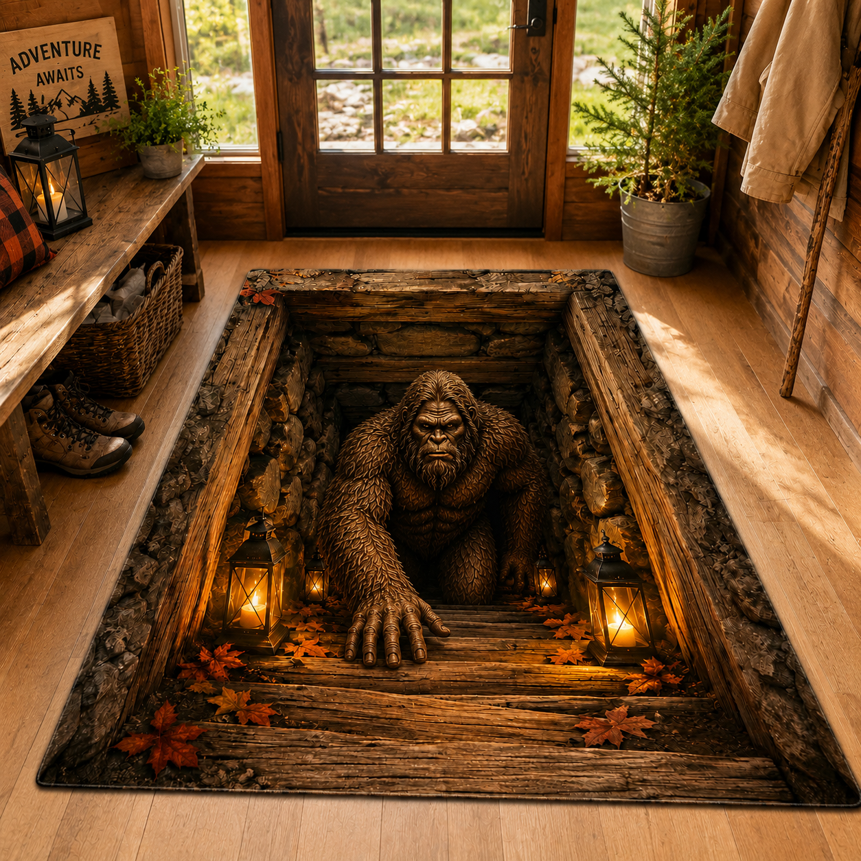 Bigfoot Basement Escape Area Rug – Halloween Gift