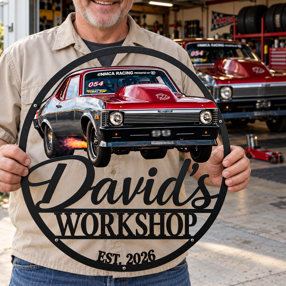 Drag Racing Pride – Personalized Race Car Photo, Name & Year Workshop Metal Sign
