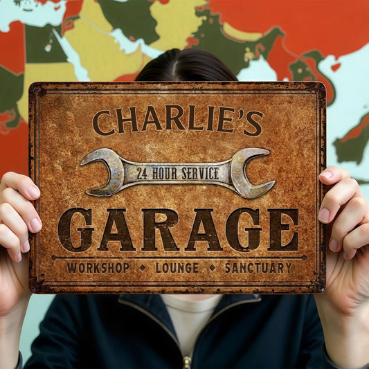 24 Hour Service Garage Lounge and Sanctuary,Personalized Metal Sign,Gift For Garage Owners and Car Enthusiasts