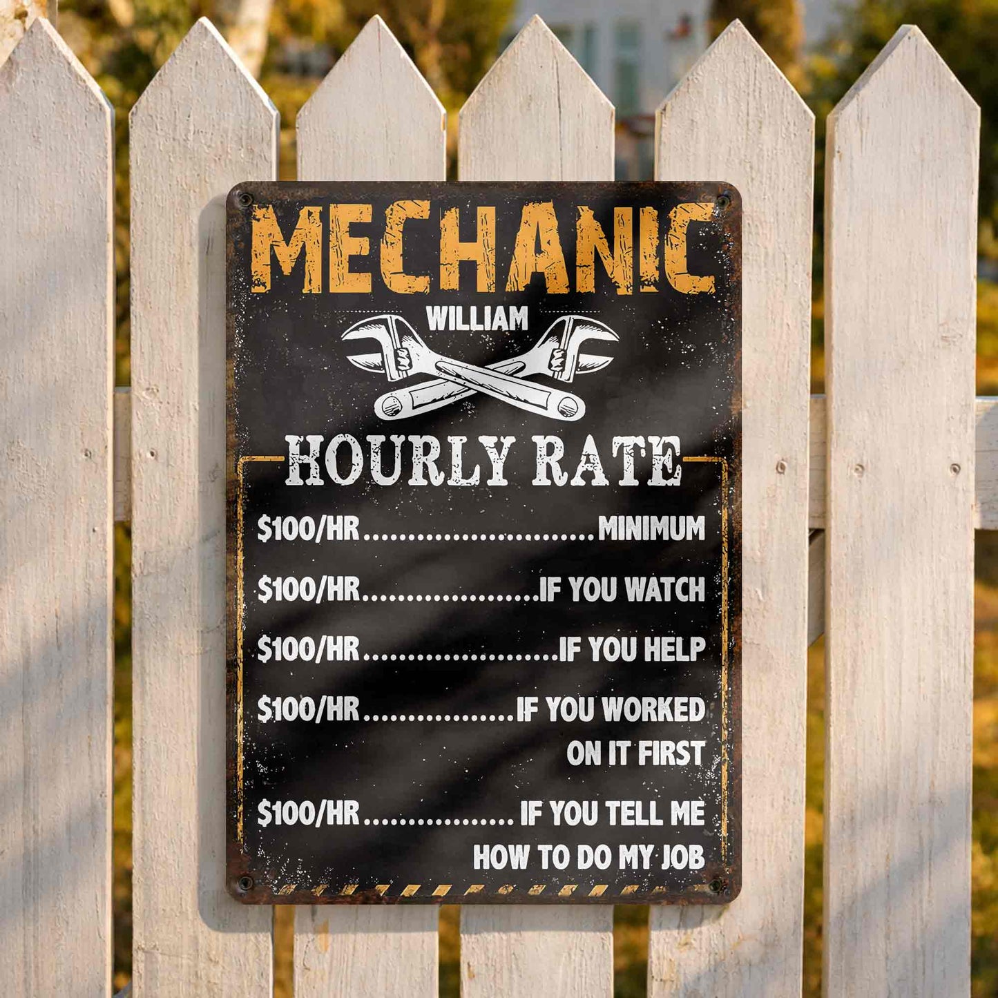 Mechanic Hourly Rate, Personalized Metal Sign, Gift For Dad and Mechanics