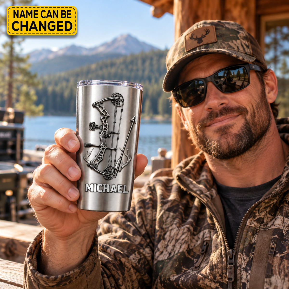 Personalized Archery Bow Stainless Steel Tumbler, Custom Hunter Travel Mug
