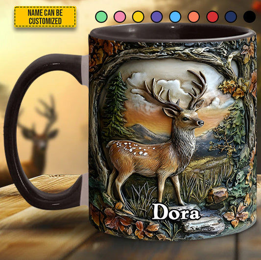 Deer In Forest - Personalized Deer Accent Mug