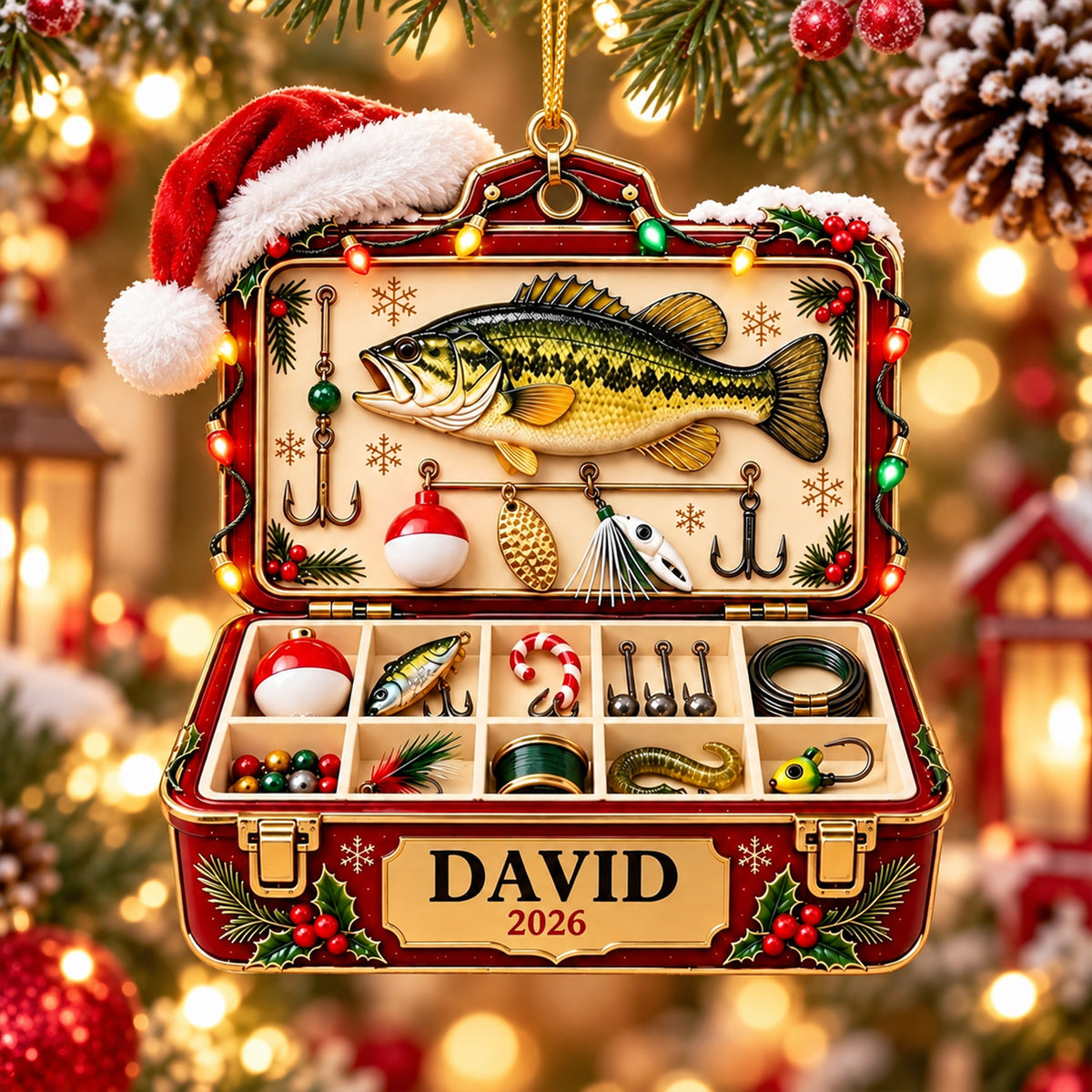 Personalized Fishing Tackle Box Christmas Ornament, Custom Fisherman Name & Year Holiday Tree Decor, Fisherman Gift