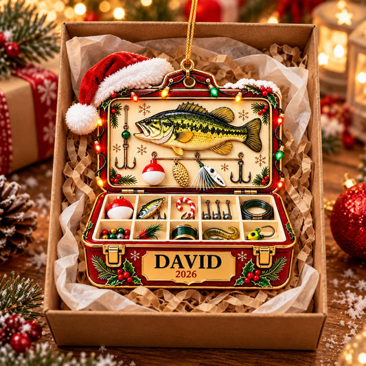 Personalized Fishing Tackle Box Christmas Ornament, Custom Fisherman Name & Year Holiday Tree Decor, Fisherman Gift