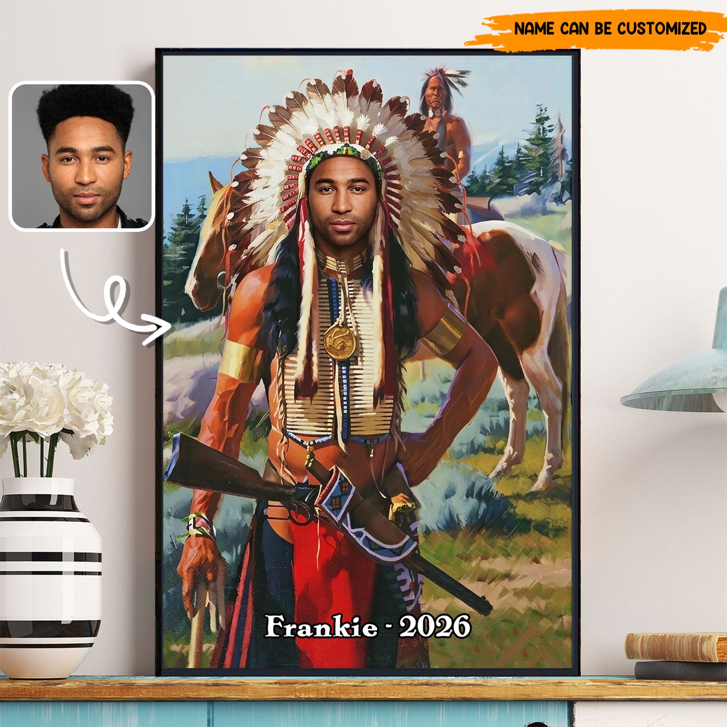 Custom Native American Chief Canvas Wall Art – Personalized Poster & Canvas Print for Men