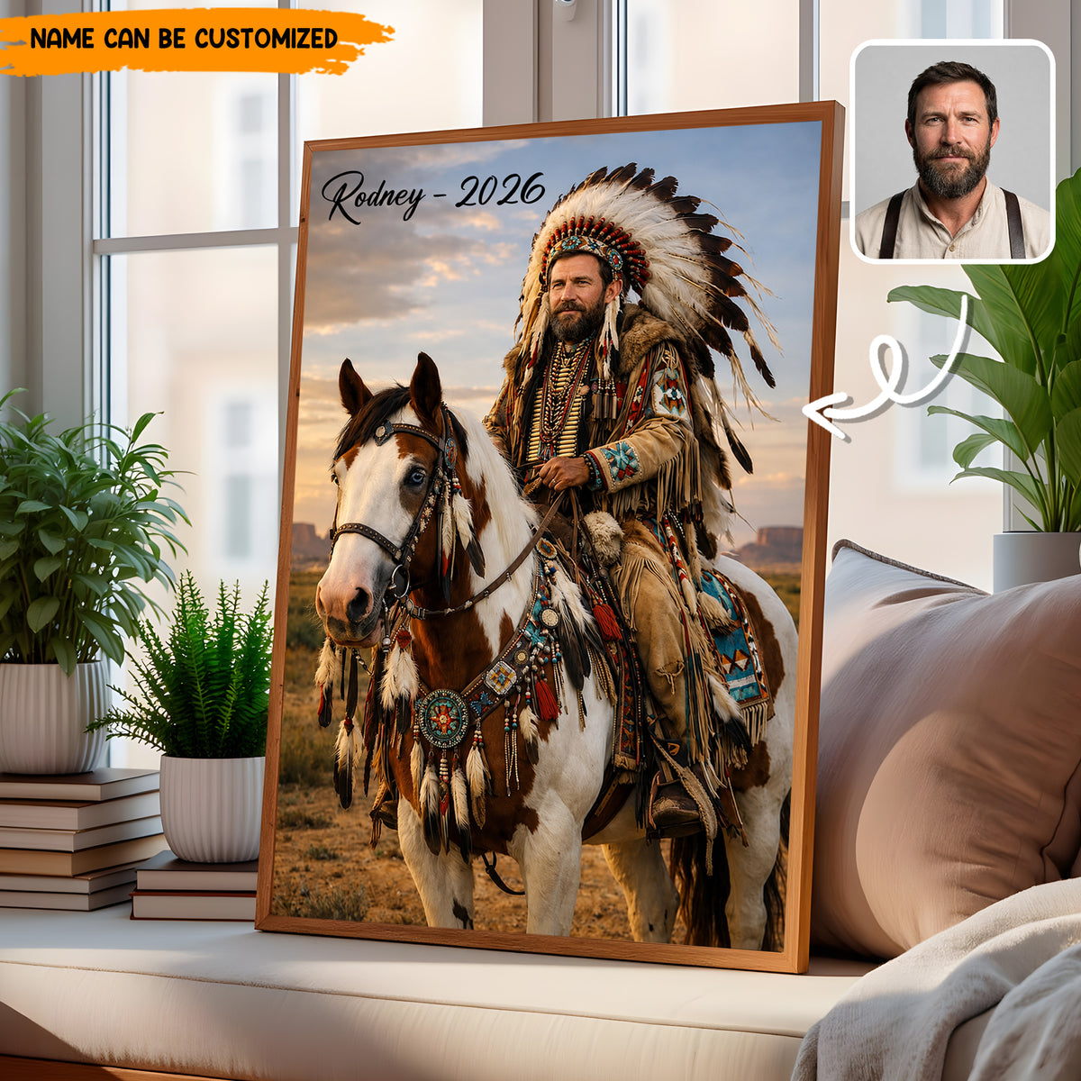 Custom Native American Portrait – Personalized Warrior Photo Poster & Canvas
