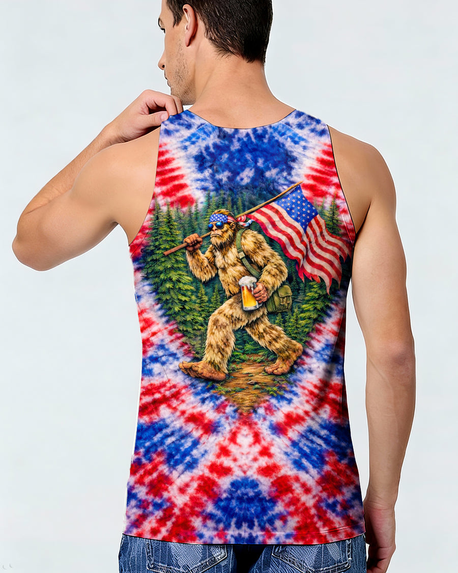 BIGFOOT WITH FLAG RED WHITE & BLUE SWIRL ALL OVER PRINT SHIRT