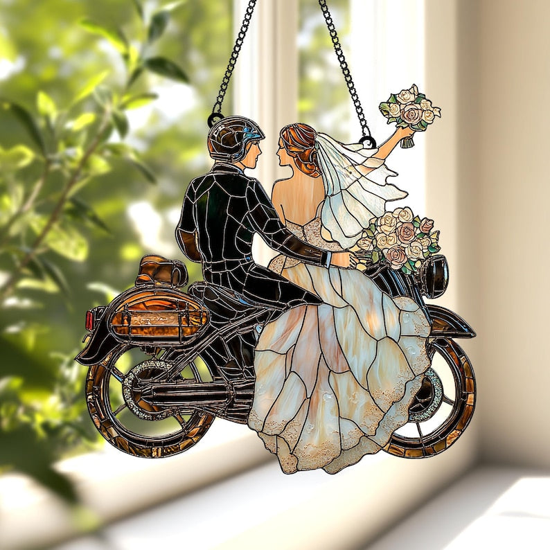 Romantic Biker Wedding Faux Stained Glass Suncatcher
