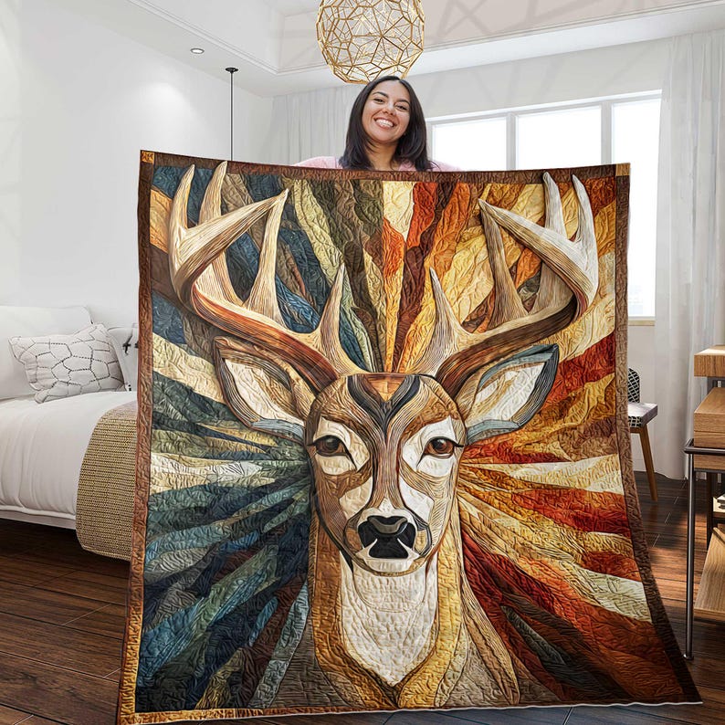 Majestic Buck Radiance – Personalized Quilted Blanket