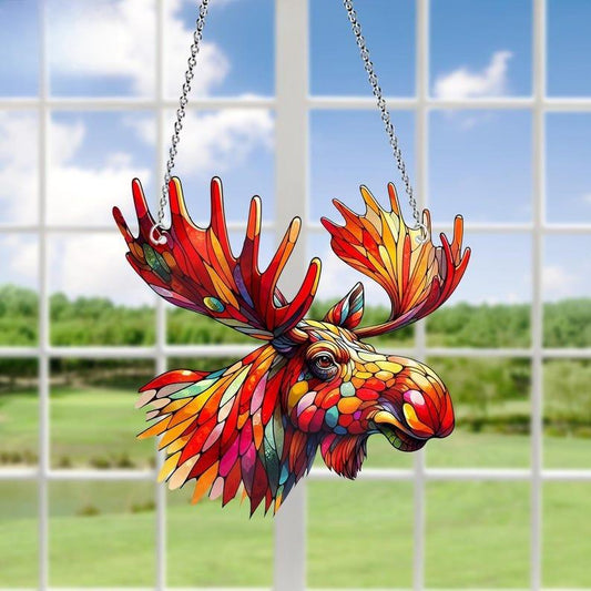 Moose Acrylic Window Hanging, Wildlife Cabin Decor
