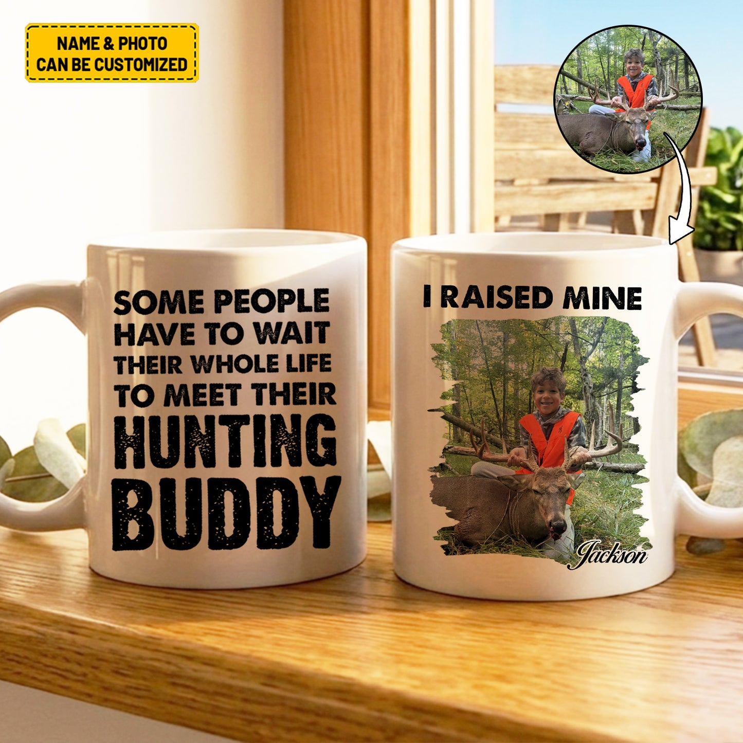 Personalized Hunting Buddy White Mug – Custom Photo & Name Gift
