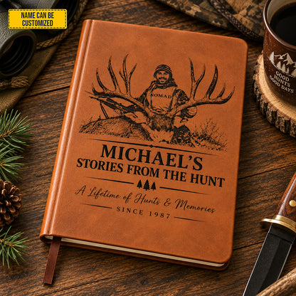 Personalized Hunting Leather Journal, Custom Hunter Name & Photo Notebook, Deer Hunting Log Book