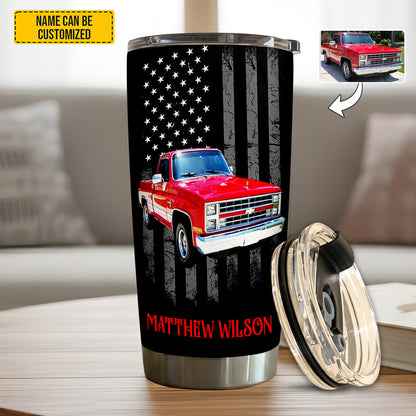 Personalized Classic Vehicle Tumbler – Vintage American Flag Gift