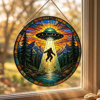 Bigfoot UFO Stain Glass Suncatcher