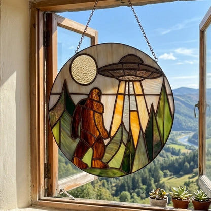 Bigfoot UFO Stain Glass Suncatcher
