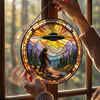 Bigfoot UFO Stain Glass Suncatcher