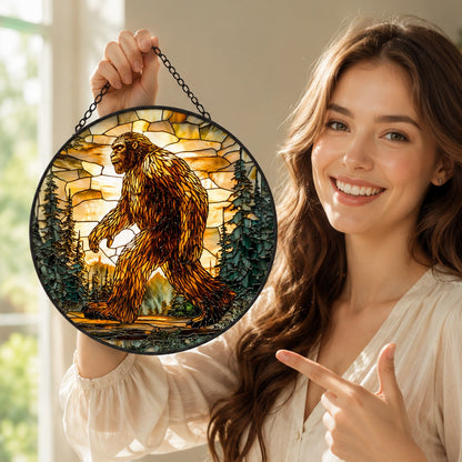 Bigfoot Golden Forest Stained Glass Suncatcher