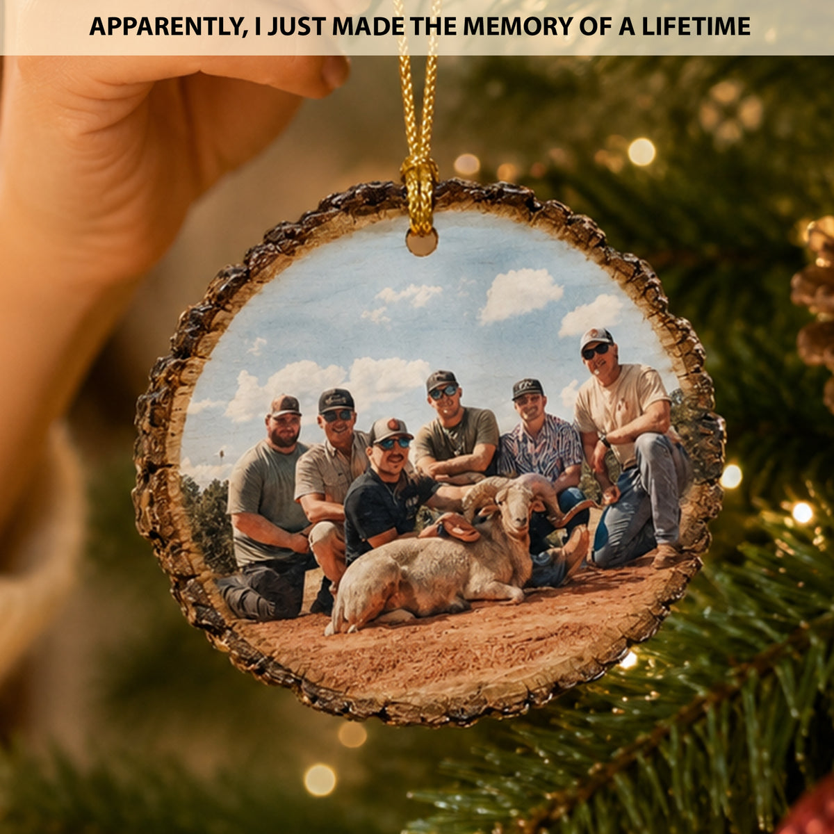 Custom Hunting Photo Wood Slice Christmas Ornament, Personalized Hunter Memory Tree Hanging Ornament