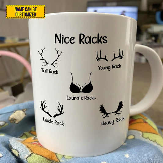 Personalized "Nice Racks" Funny Deer Antler White Mug