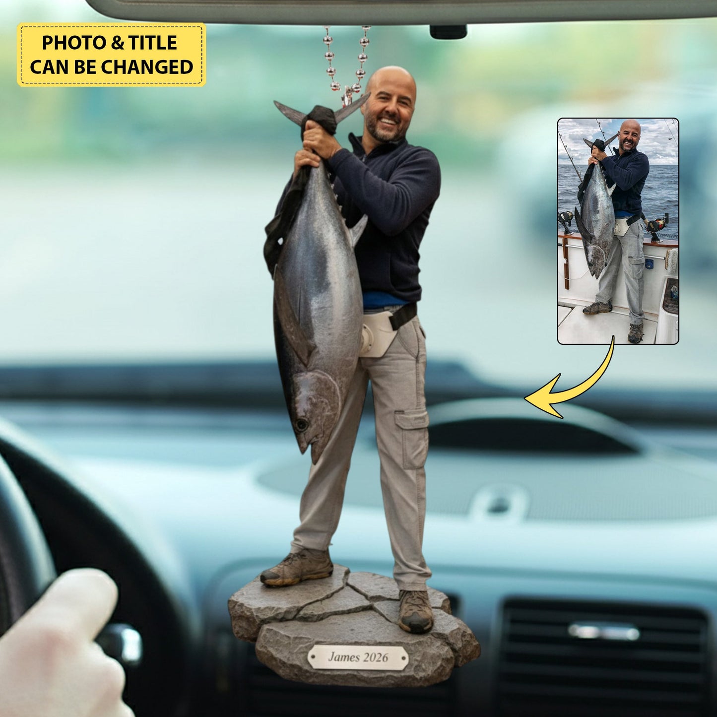 Personalized Fishing Photo Car Ornament – Custom Fisherman Gift