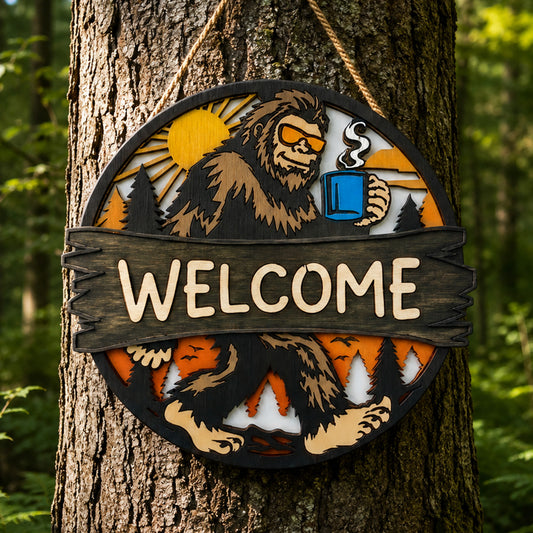 Bigfoot Welcome Door Sign – Funny Wooden Sign Door Hanger
