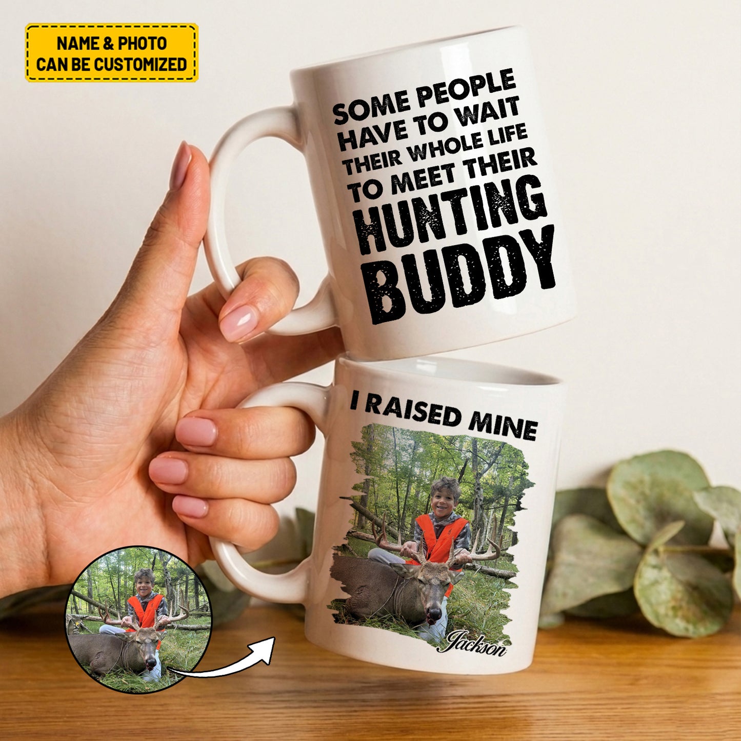Personalized Hunting Buddy White Mug – Custom Photo & Name Gift
