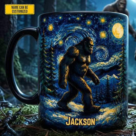 Starry Night Bigfoot - Personalized Bigfoot Black Mug