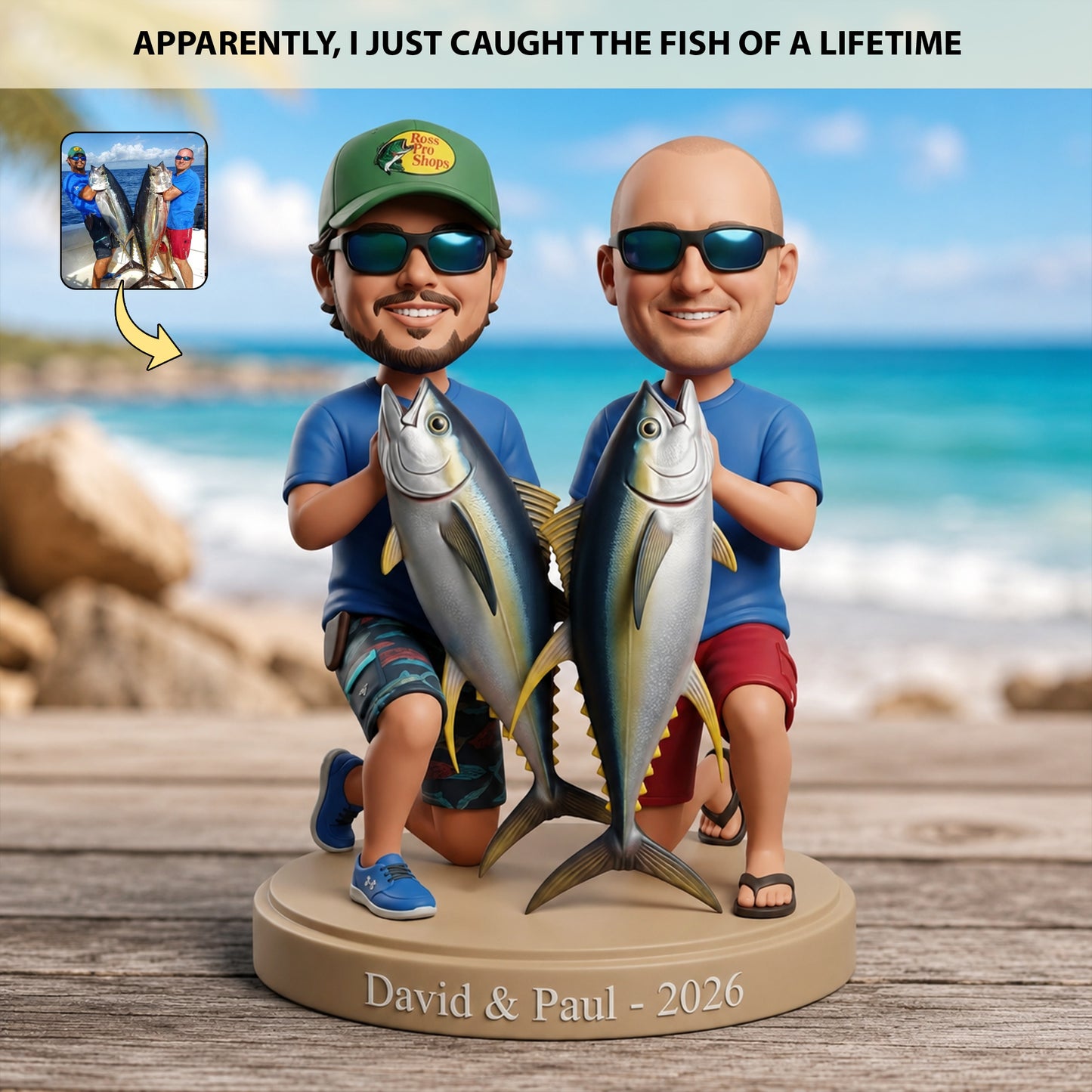 Catch Of A Lifetime – Personalized Fishing Photo Big Head Caricature Acrylic Plaque