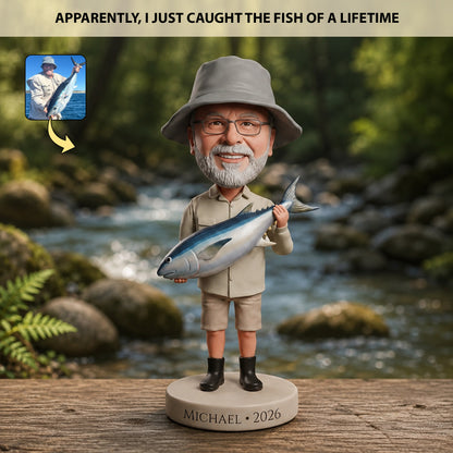 Catch Of A Lifetime – Personalized Fishing Photo Big Head Caricature Acrylic Plaque