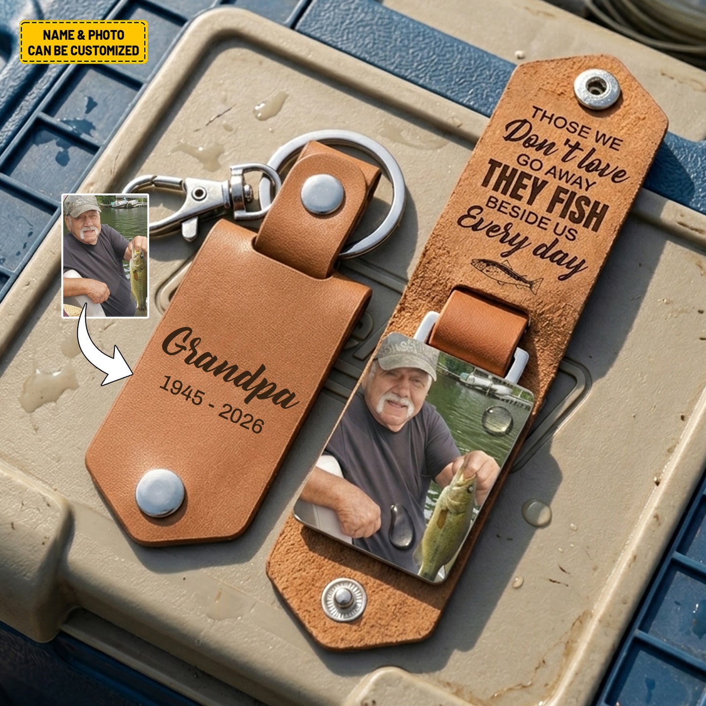 Those We've Lost Live On Through Every Cast – Personalized Memorial Fishing Leather Keychain