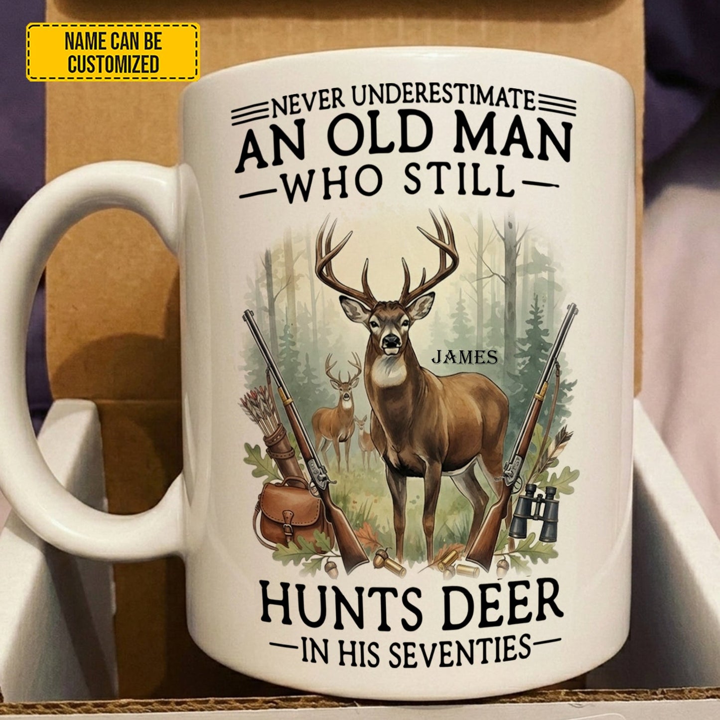 Old Man Deer Hunter – Personalized White Mug