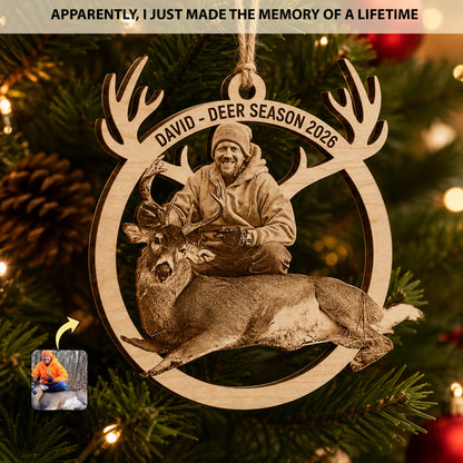 Personalized Hunting Photo Ornament - Custom Wooden Antler Christmas Keepsake