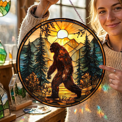 Bigfoot Mountain Sunset Stained Glass Suncatcher