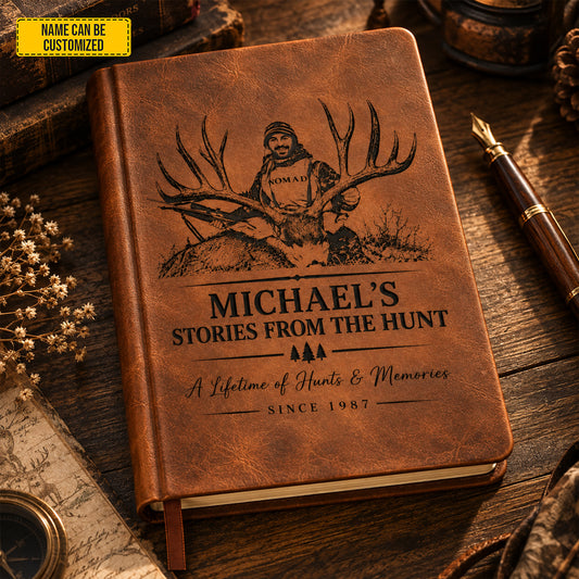 Personalized Hunting Leather Journal, Custom Hunter Name & Photo Notebook, Deer Hunting Log Book