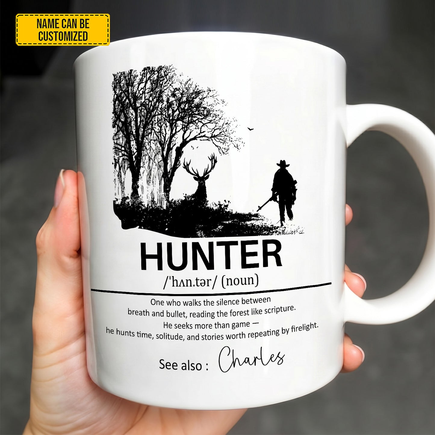 Personalized Gift for Hunters - Custom Name Definition White Mug