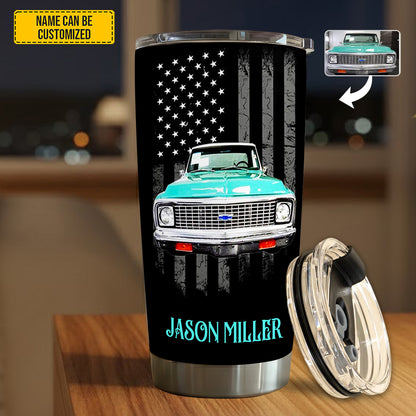 Personalized Classic Vehicle Tumbler – Vintage American Flag Gift