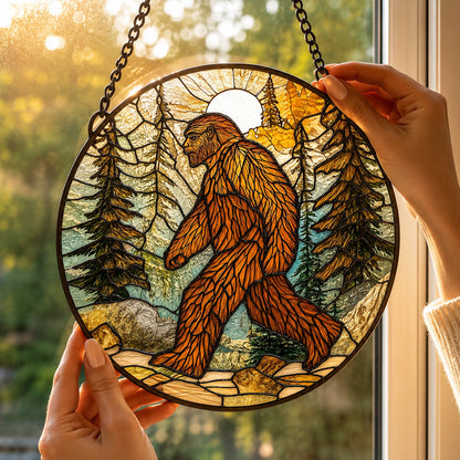 Bigfoot Forest Sunset Stained Glass Suncatcher
