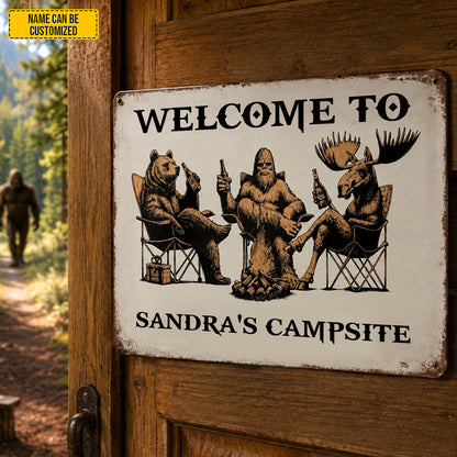 Personalized Campsite Metal Sign - Bear Bigfoot Moose Camping Decor