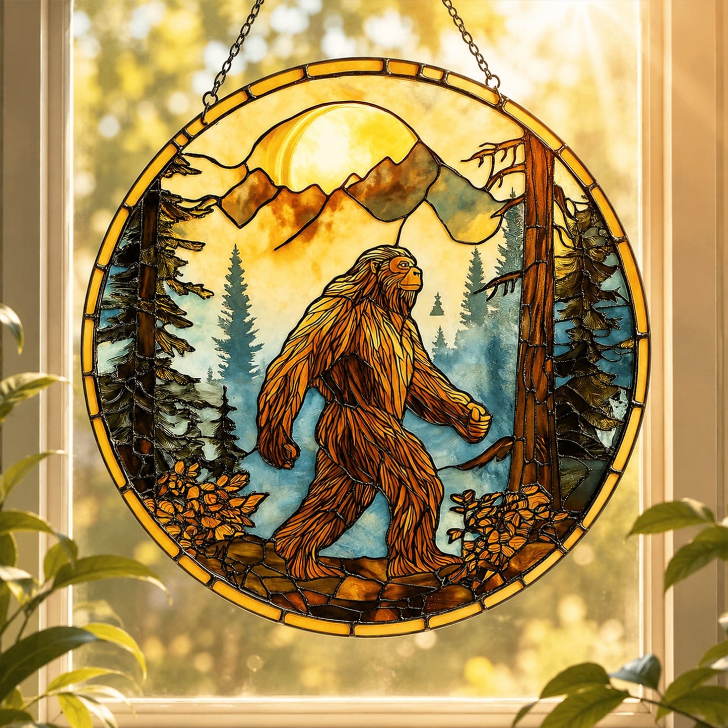 Bigfoot Mountain Sunset Stained Glass Suncatcher