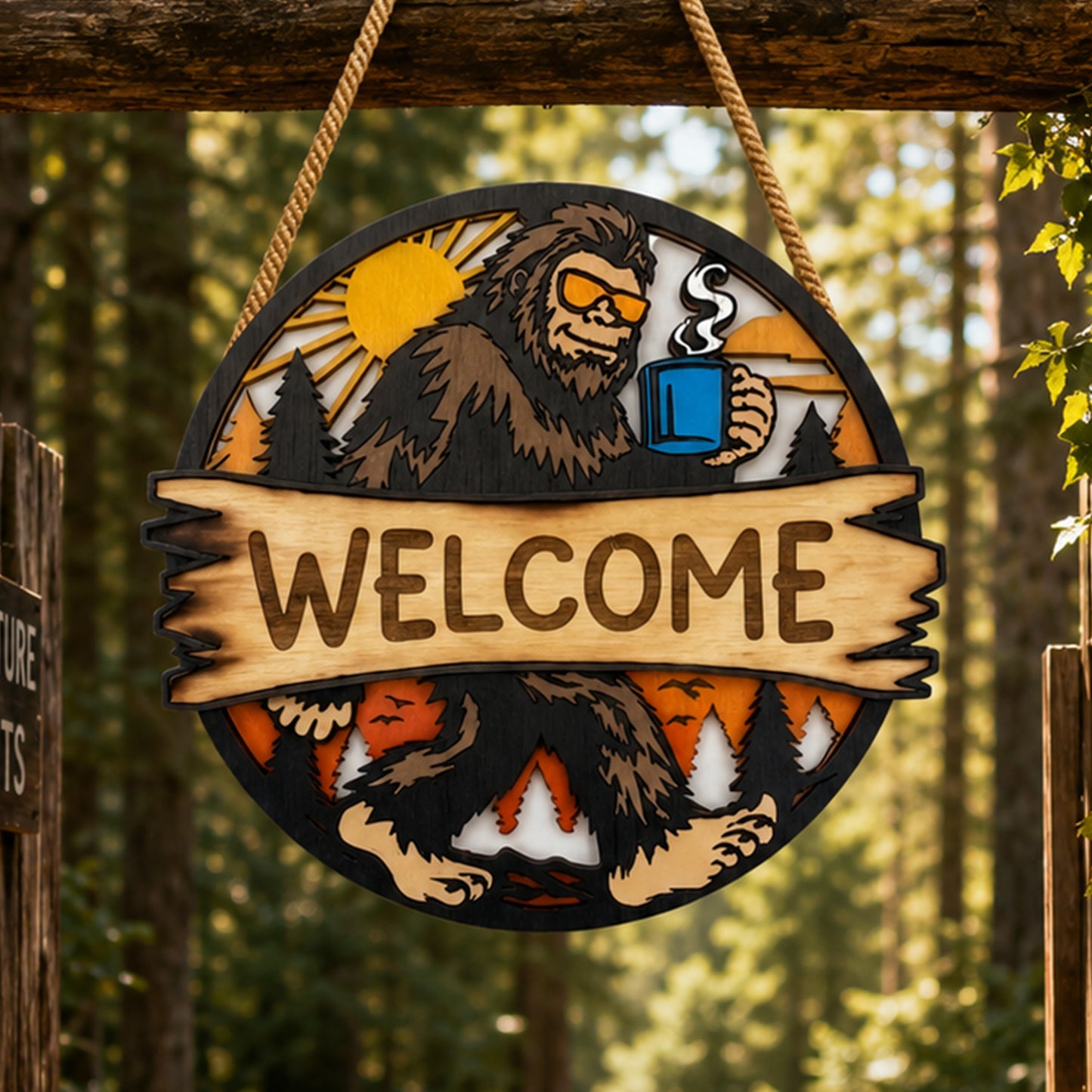 Bigfoot Welcome Door Sign – Funny Wooden Sign Door Hanger