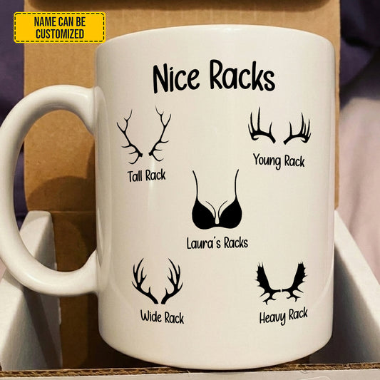 Personalized "Nice Racks" Funny Deer Antler White Mug