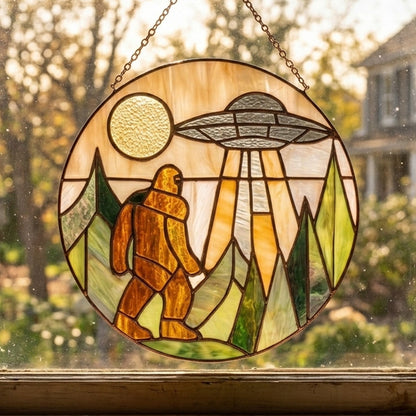 Bigfoot UFO Stain Glass Suncatcher