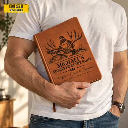 Personalized Hunting Leather Journal, Custom Hunter Name & Photo Notebook, Deer Hunting Log Book